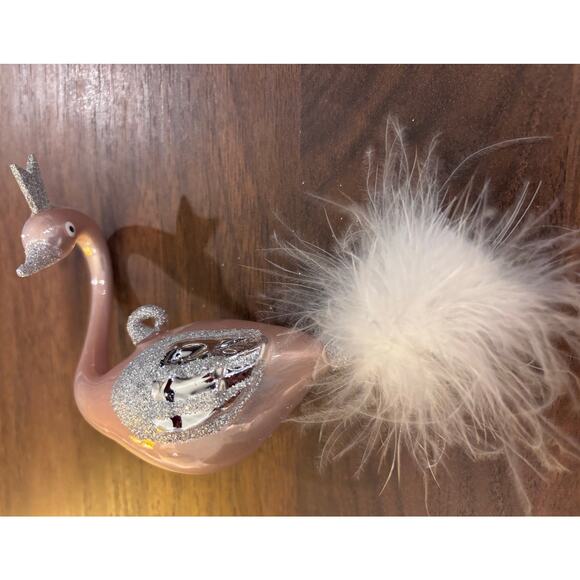 Pink Swan Hand Blown Glass Christmas Ornament - Picture 2 of 13